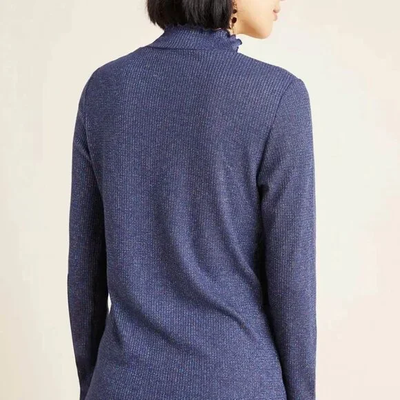 NWT $78 Anthropologie Georgiana Numph Purple Metallic Knitted Mock Sweater Top - Picture 3 of 5